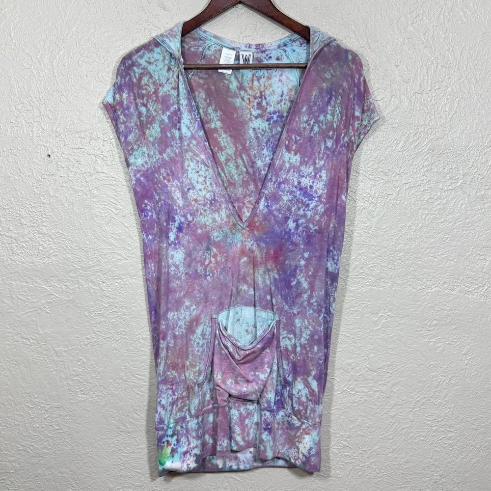 W Swim Cover Up Swim Dress Med Tie‎ Dye USA Hooded Micromodal Cotton Grunge Y2K